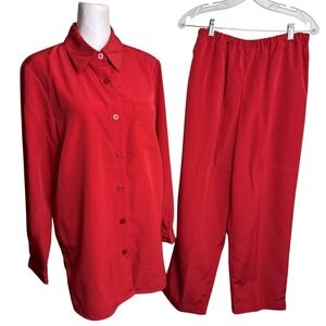 VTG Basic Editions Women's 2-Peice Pant Outfit Red Size 10 Long Sleeve Elastic